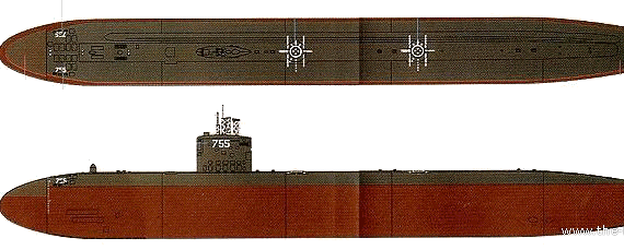 Корабль USS SSN-755 Miami [Submarine] - чертежи, габариты, рисунки